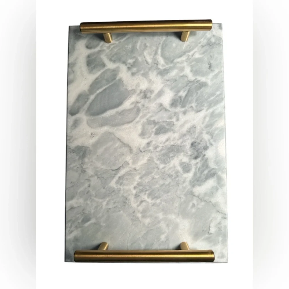 Elegant Faux Marble Bath Tray with Gold Handles NWOT